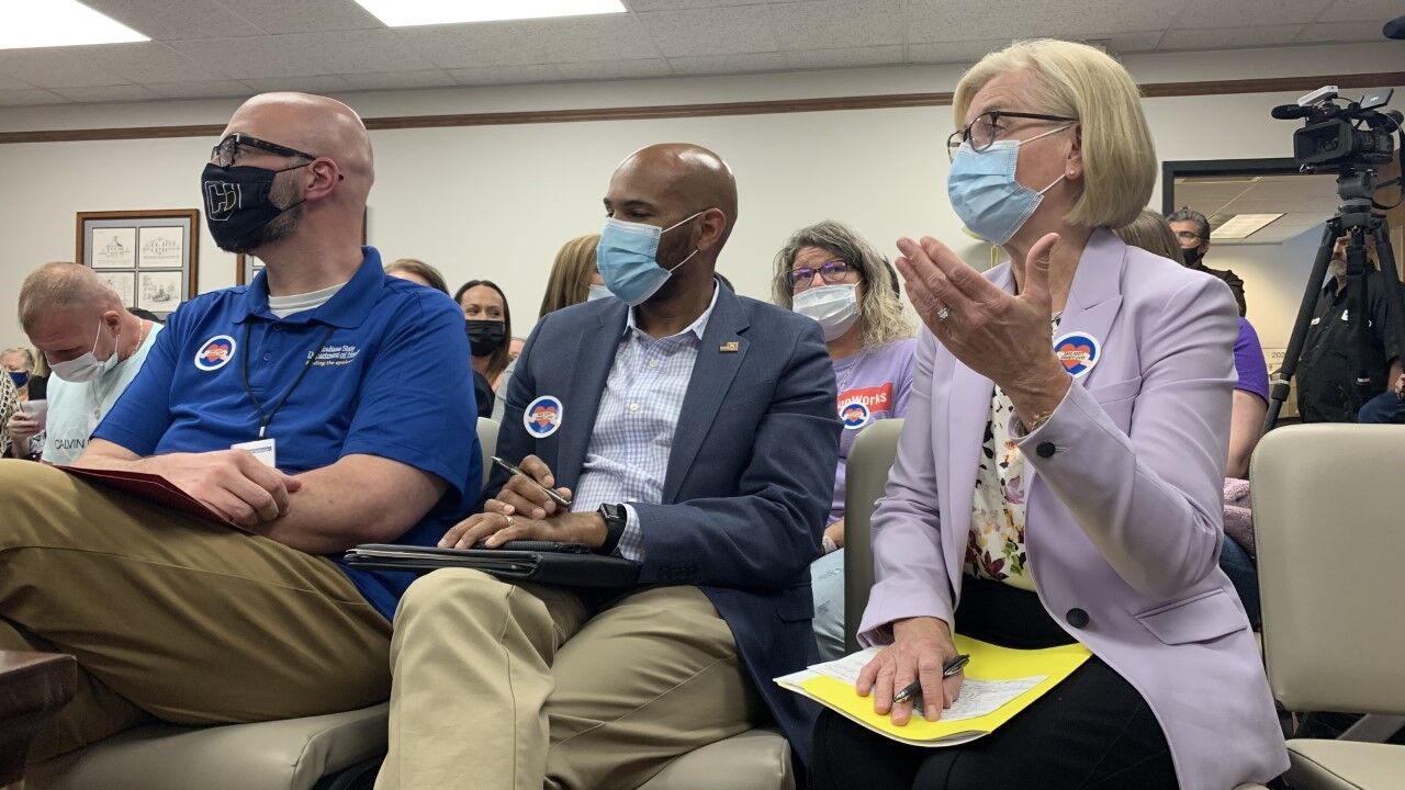 Indiana State Health Commissioner Dr. Kristina Box and Dr. Jerome Adams